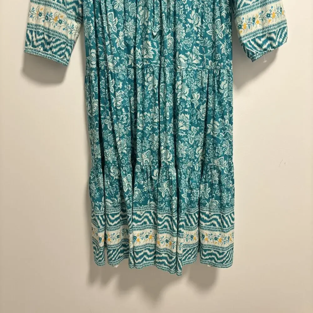 Tuckernuck Teal Floral Tiered Mini Dress with White and Yellow Accents - Picture 5 of 10
